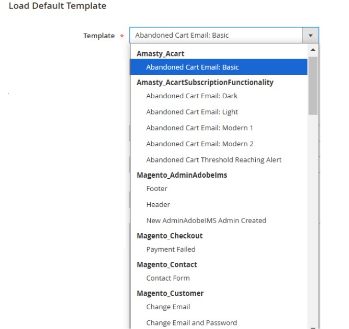 magento 2 abandoned cart load default template