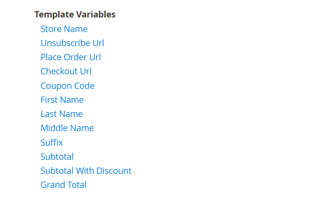 magento 2 abandoned cart template variables