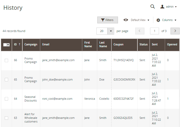 magento 2 abandoned cart email acart history grid