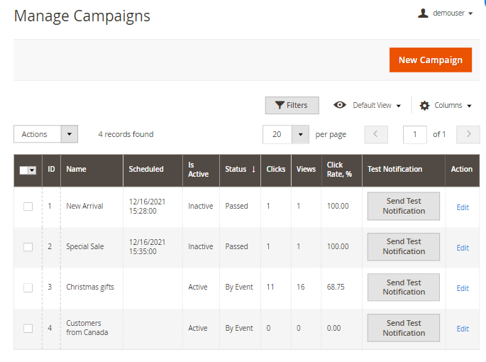 magento 2 acart push grid