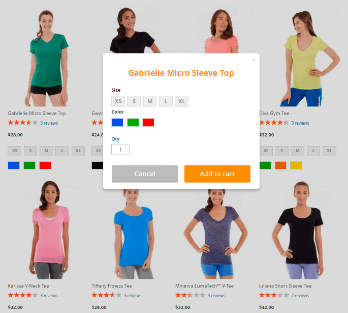 magento 2 ajax shopping cart pop up choose options