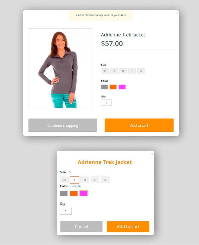 magento 2 ajax shopping cart types of gialog pop up
