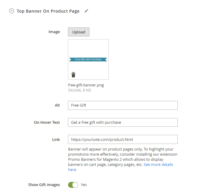 magento 2 auto add top banner product page