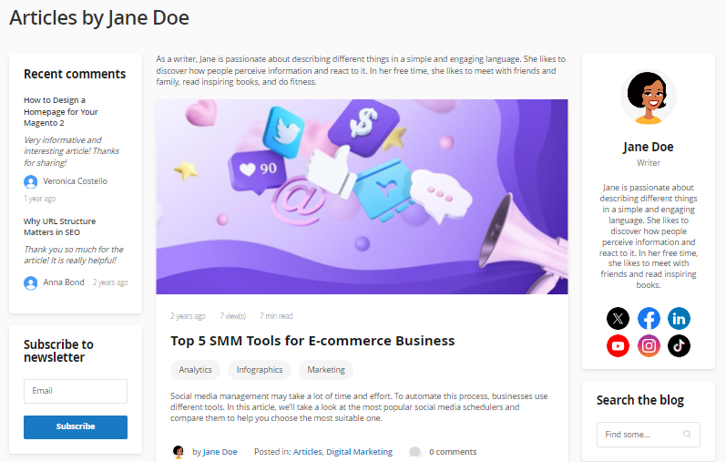 magento 2 blog pro articles by author