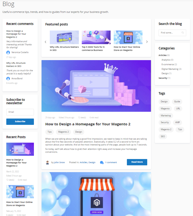 magento 2 blog pro main page example new