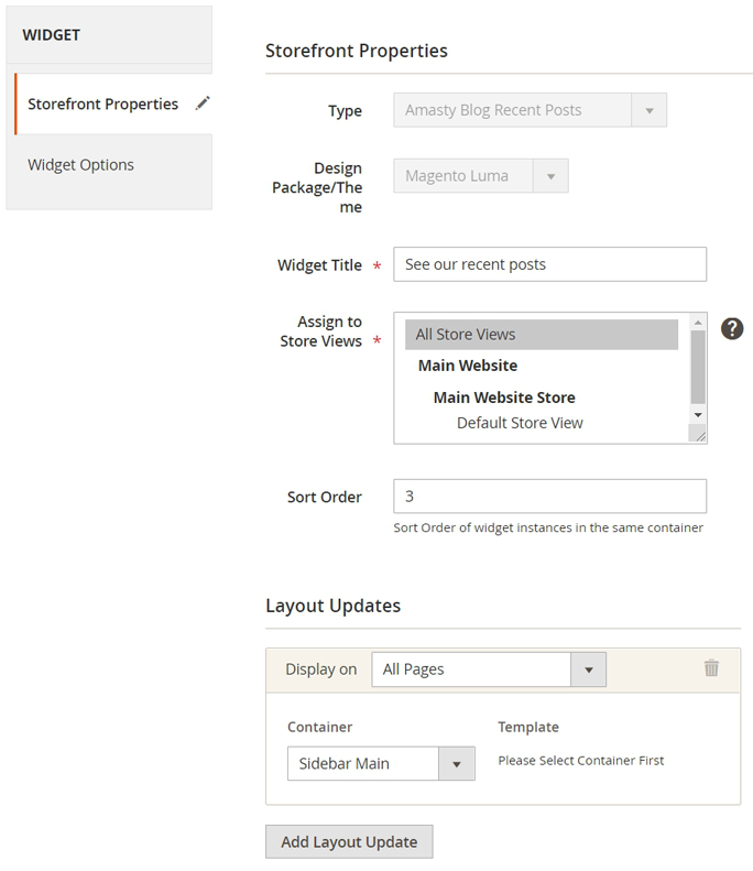 magento 2 blog pro widget recent posts storefront tab
