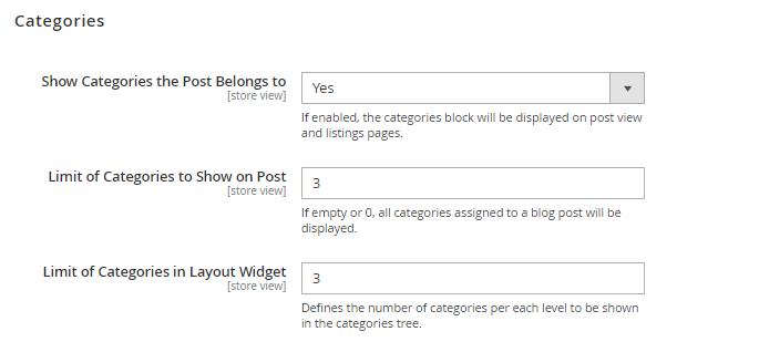magento 2 blog pro categories general settings