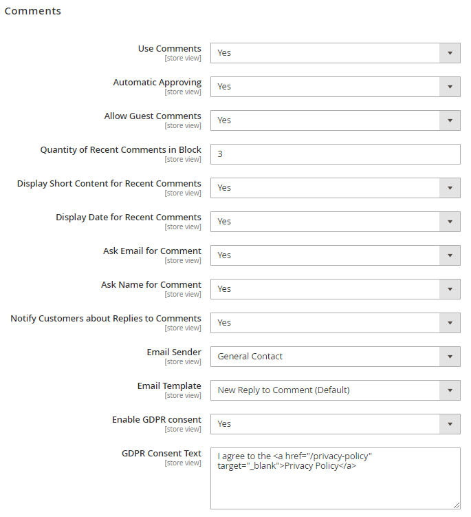 magento 2 blog pro comments general settings