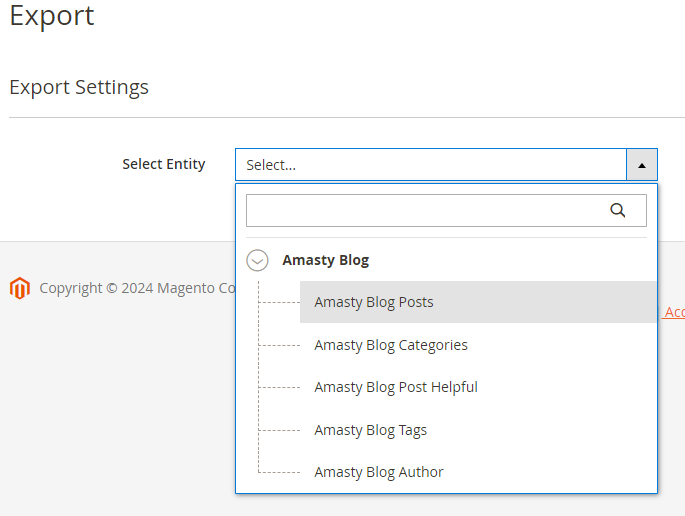 magento 2 blog pro export entities
