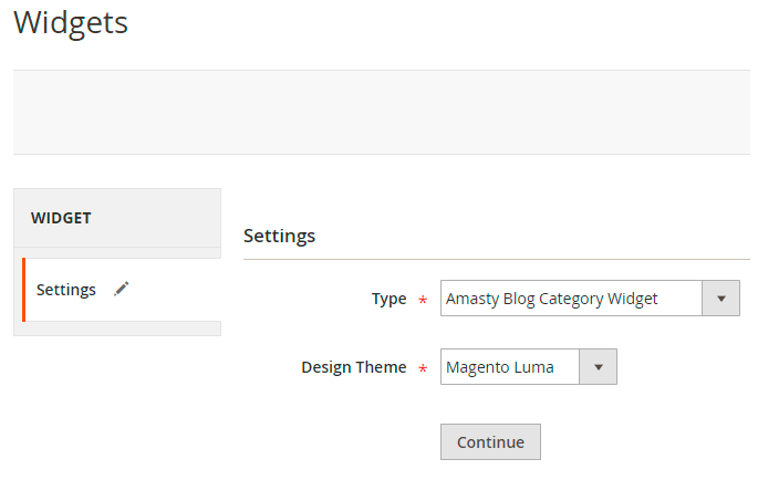 magento 2 blog pro widget settings tab
