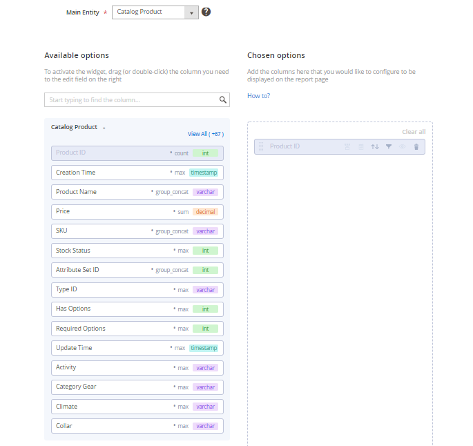 magento 2 custom reports catalog product options