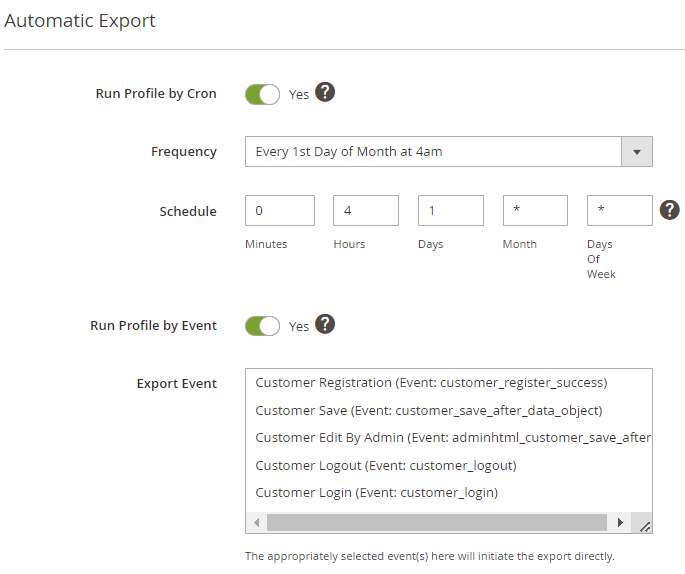 magento 2 export customers automatic export