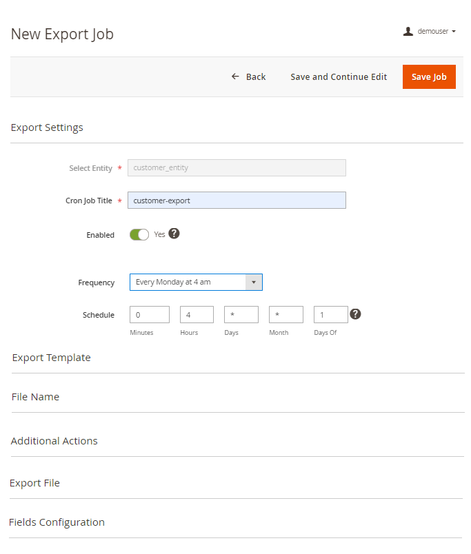 magento 2 export customers cron new job