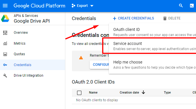 magento 2 export customers drive create credentials
