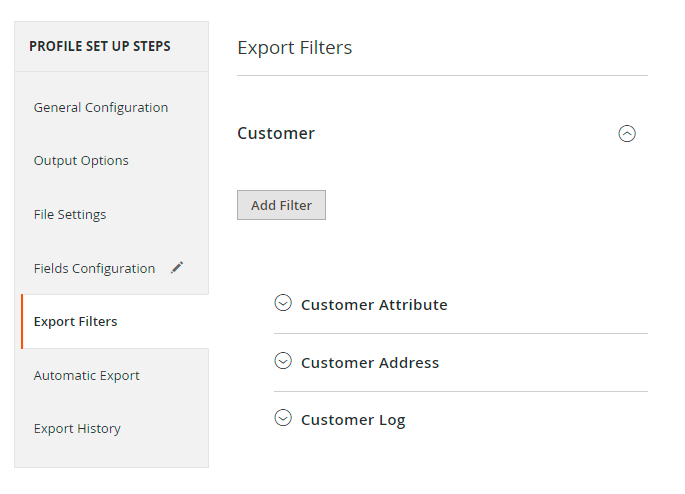 magento 2 export customers filters