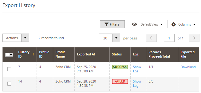 magento 2 export customers profile history