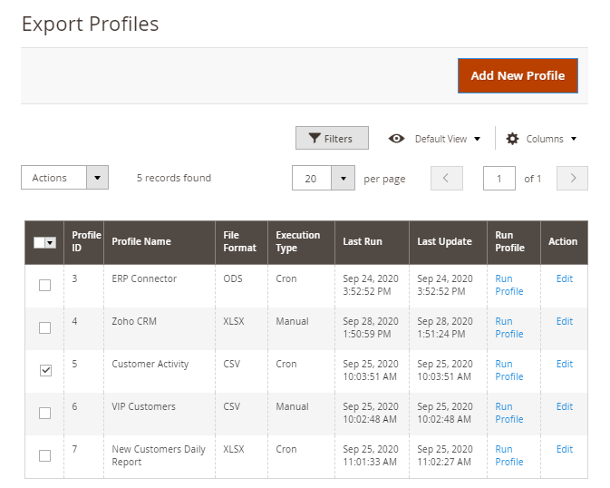 magento 2 export customers profiles
