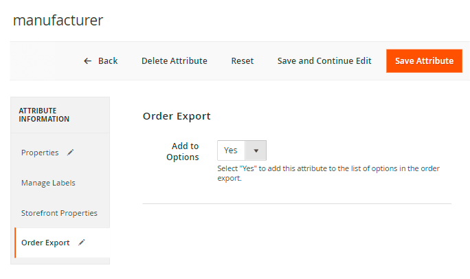magento 2 export orders export attribute