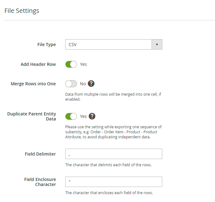 magento 2 export orders export file types
