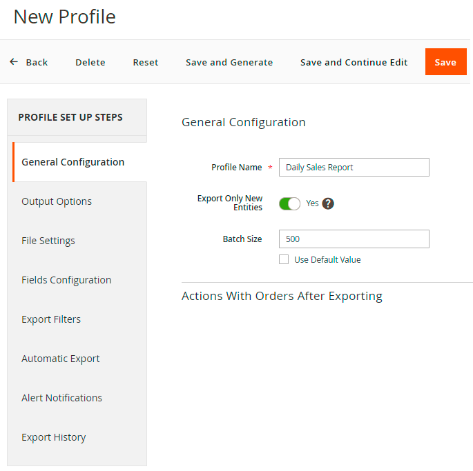 magento 2 export orders export order new profile