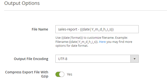 magento 2 export orders export order output options