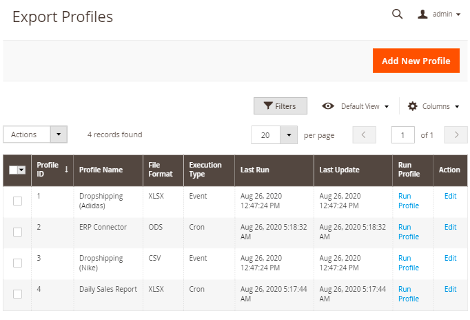 magento 2 export orders export order profiles grid