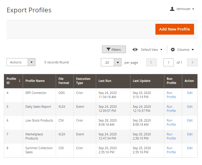 magento 2 export products export products profiles