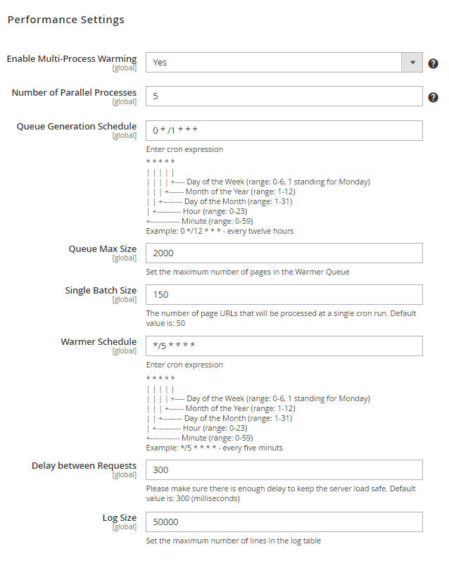 2 full page cache warmer performance settings