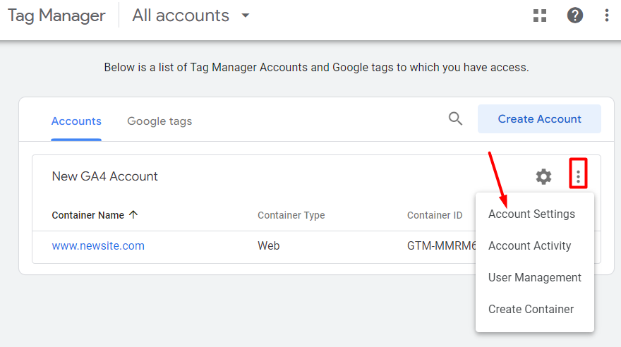 magento 2 ga4 with gtm 2 account settings