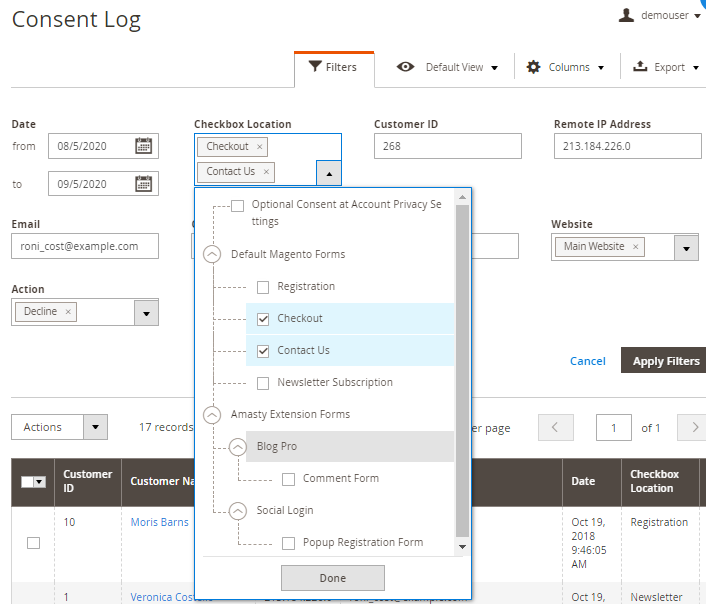 magento 2 gdpr consent log tree