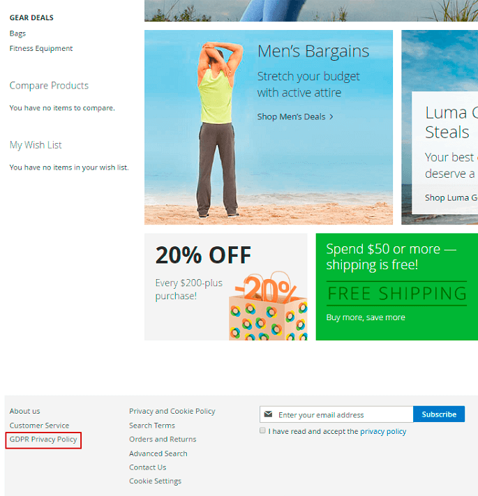 magento 2 gdpr link to privacy policy example