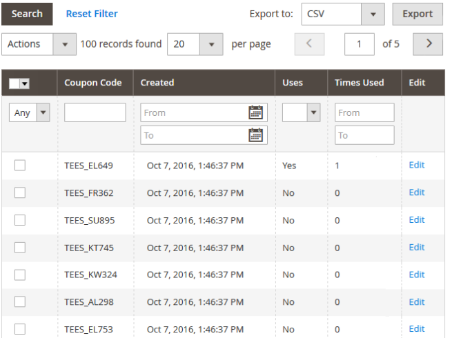 Coupon codes magento 2