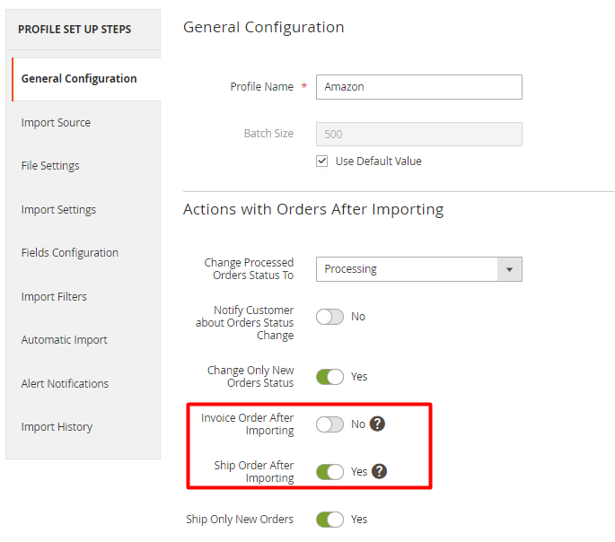magento 2 import and export actions after importing