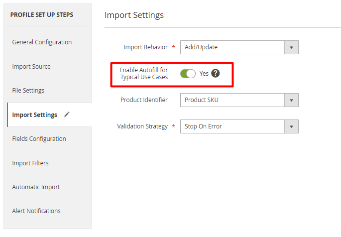 magento 2 import and export enable autofill for typical use cases feature