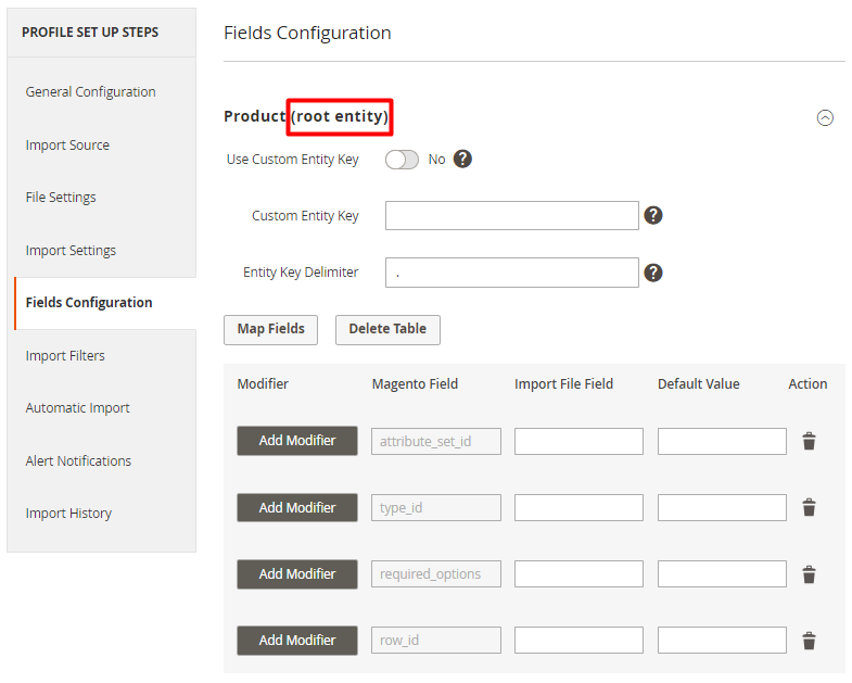 magento 2 import and export root entity