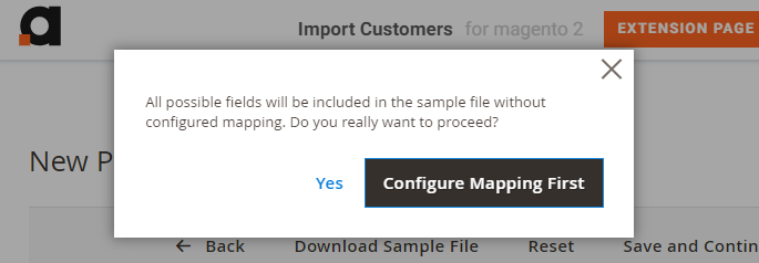 magento 2 import customers sample file popup