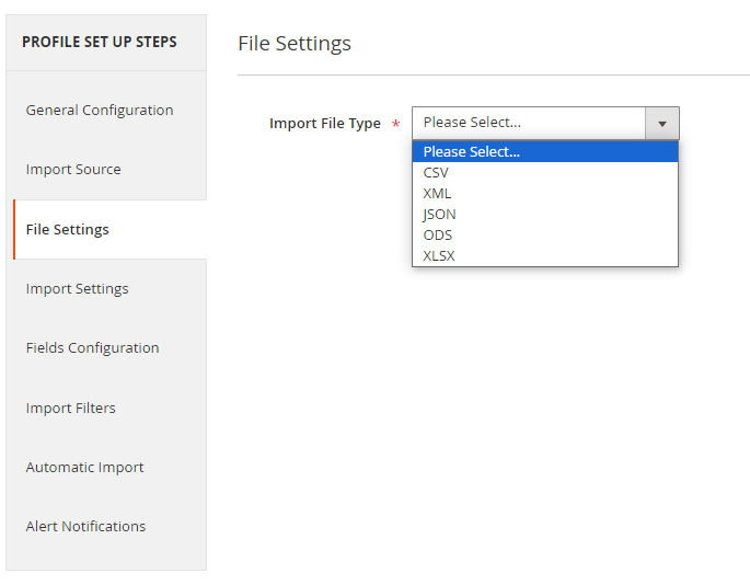 magento 2 import orders file settings