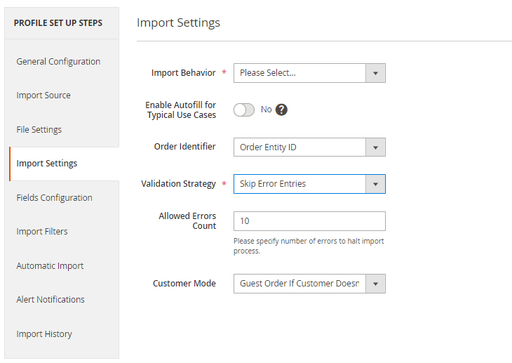 magento 2 import orders import settings