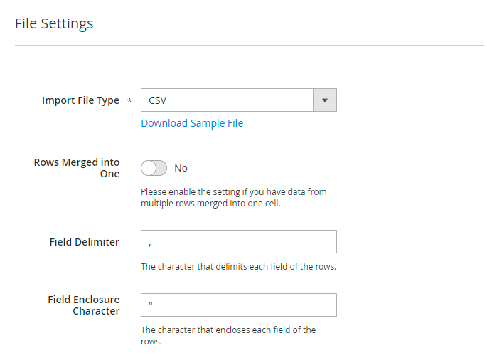 magento 2 import products csvfilesettings