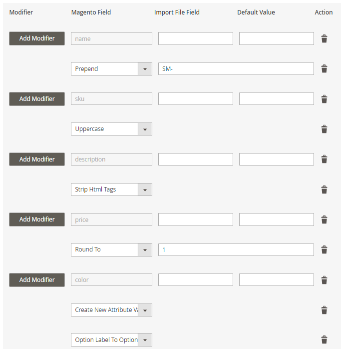 magento 2 import products importproductsmodifiersdropdown