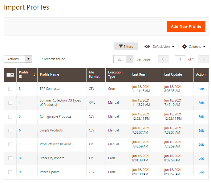 magento 2 import products importproductsprofilegrid