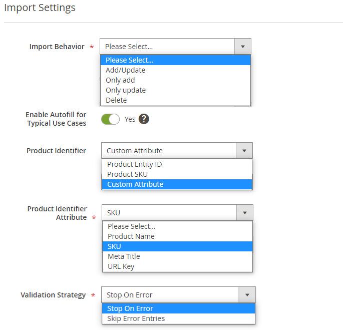 magento 2 import products productimportsettings