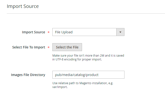 magento 2 import products selectedsource