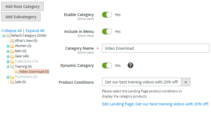 magento 2 landing pages dynamic category