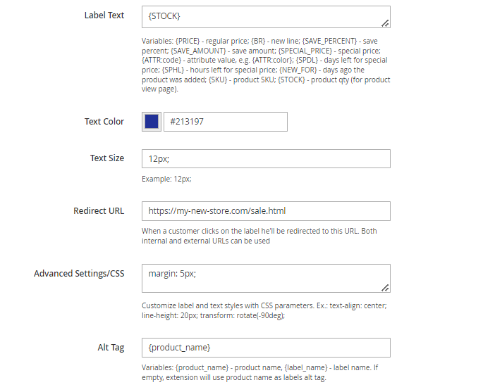 magento 2 product labels product page settings 2