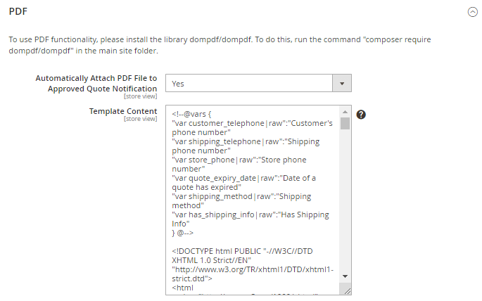 magento 2 request a quote pdf settings