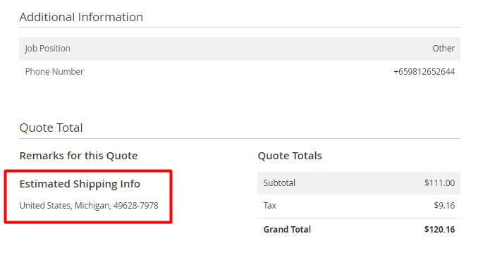 magento 2 request a quote shipping esimate admin