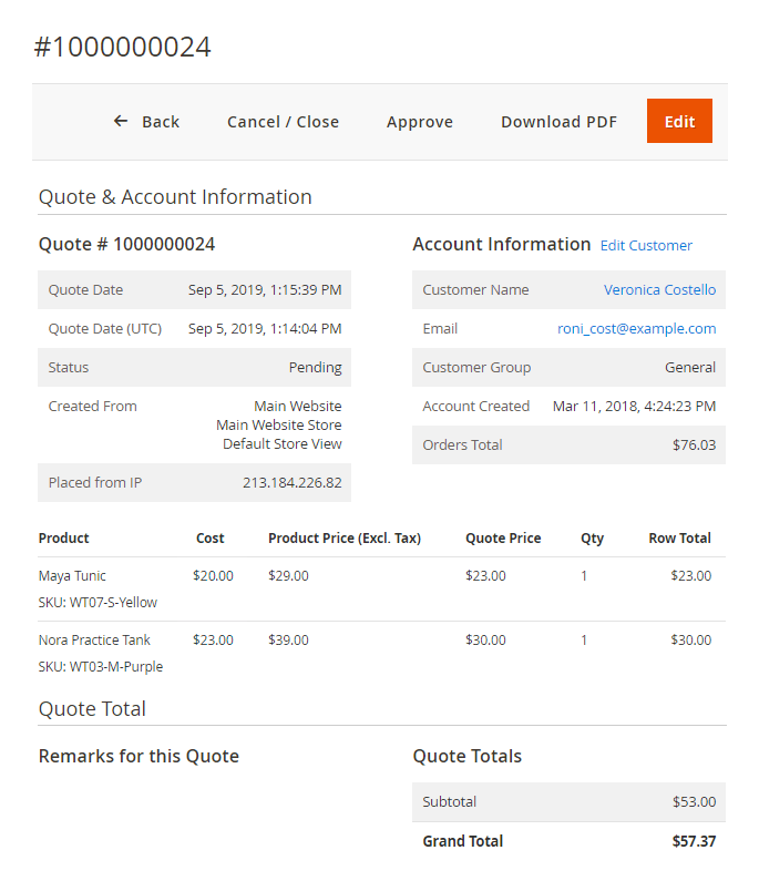 magento 2 request a quote view quote