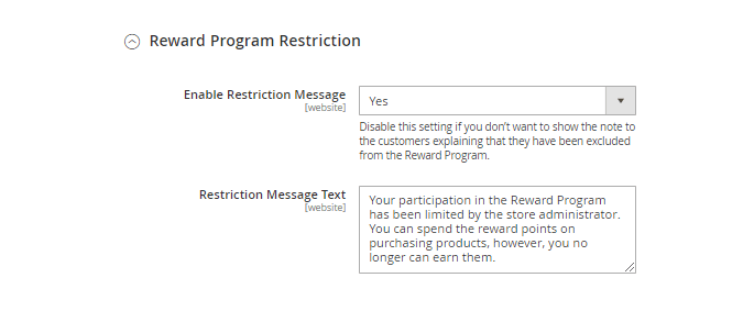 magento 2 reward points rew prog restrictions n