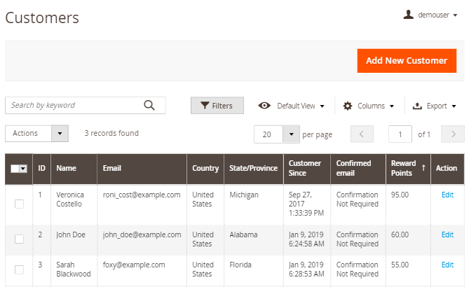 magento 2 reward points reward points customers grid